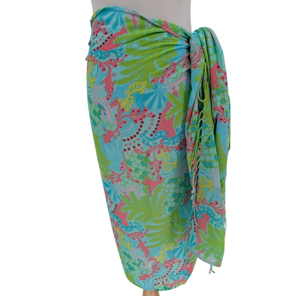 Lilly Pulitzer Scarf Sarong Womens OS Blue Green Pink Under the Sea Gecko Resort - Picture 3 of 8